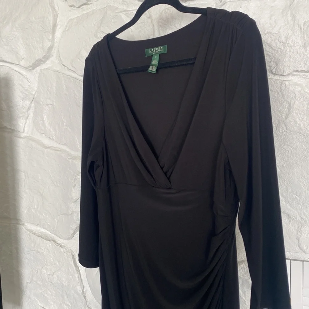 Lauren Ralph Lauren Dress 16 black v neck gathered on the side - Picture 1 of 12